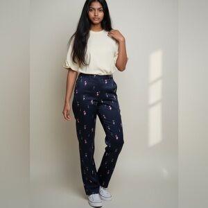 Island Republic, ladies, size 6, cotton pants, exc condition, black/ pink roses